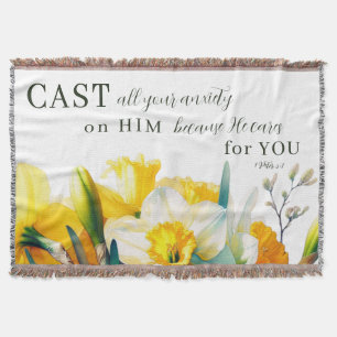 Floral Scripture 1 Peter 5:7 Throw Blanket