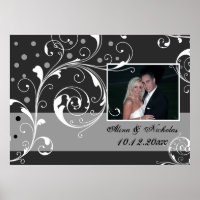 Floral scroll leaf black, grey wedding photo