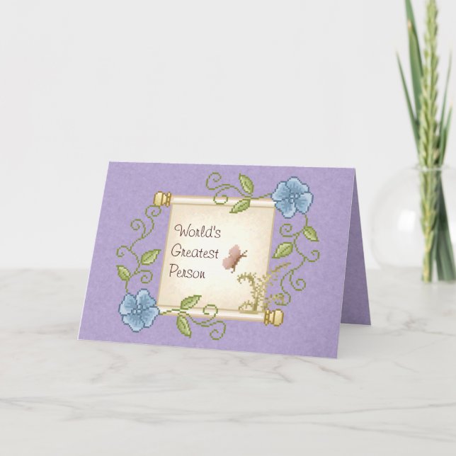 Floral Scroll Pixel Art Card (Front)