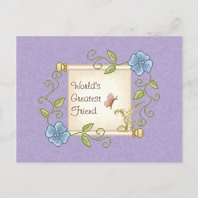 Floral Scroll Pixel Art Postcard (Front)