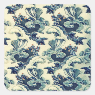 Floral Scroll Vintage Leaf Pattern Square Sticker