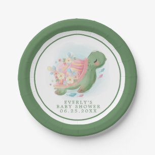 Floral Sea Turtle Baby Shower Paper Plate