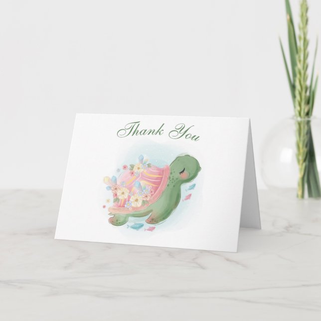 Floral Sea Turtle Baby Shower Thank You Card (Front)