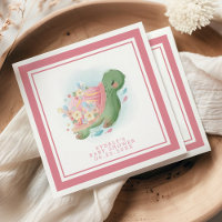 Floral Sea Turtle Cute Pink Baby Shower