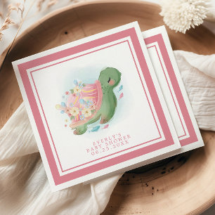 Floral Sea Turtle Cute Pink Baby Shower Napkin