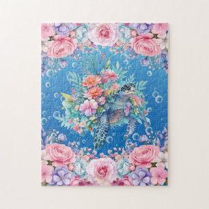 Floral Sea Turtle Jigsaw Puzzle