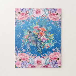 Floral Sea Turtle Jigsaw Puzzle