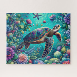 Floral Sea Turtle Jigsaw Puzzle