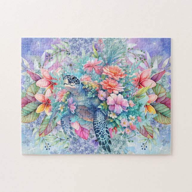 Floral Sea Turtle Jigsaw Puzzle (Horizontal)