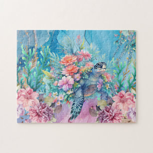 Floral Sea Turtle Jigsaw Puzzle