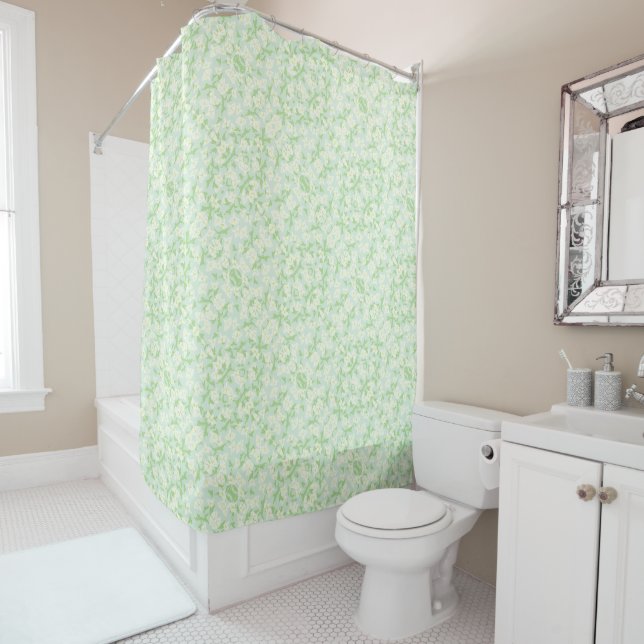 Floral Seafoam Green Pattern Spring Colours Shower Curtain (In Situ)