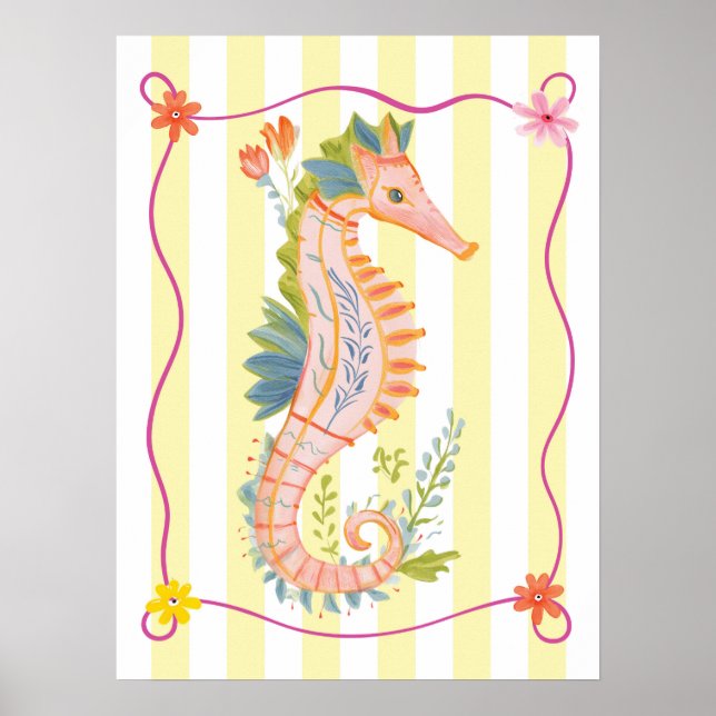 floral seahorse funky wall art poster (Front)