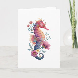 Floral Seahorse Greeting Card – Romantic Whimsical