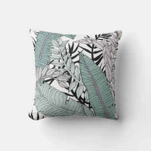 Floral seamless leaves pattern with tropical plant cushion