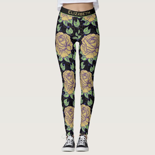 Floral seamless pattern big bloom personalised nam leggings (Front)
