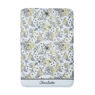 Floral seamless pattern big blossom personalised bath mat