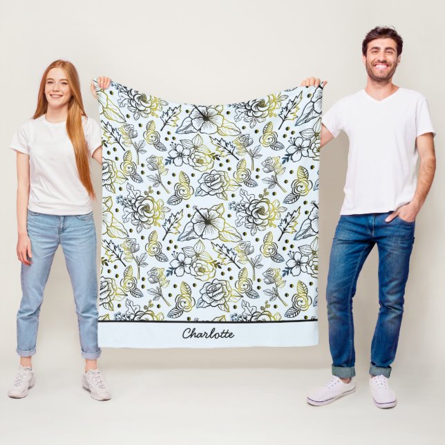 Floral seamless pattern big blossom personalised fleece blanket (In Situ)