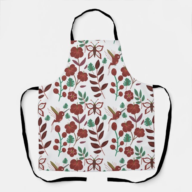 Floral seamless pattern birds and butterflies apron (Front)