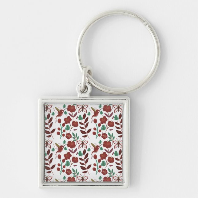 Floral seamless pattern birds and butterflies key ring (Front)
