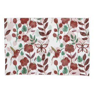 Floral seamless pattern birds and butterflies pillowcase