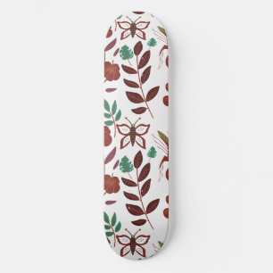 Floral seamless pattern birds and butterflies skateboard