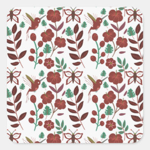 Floral seamless pattern birds and butterflies square sticker