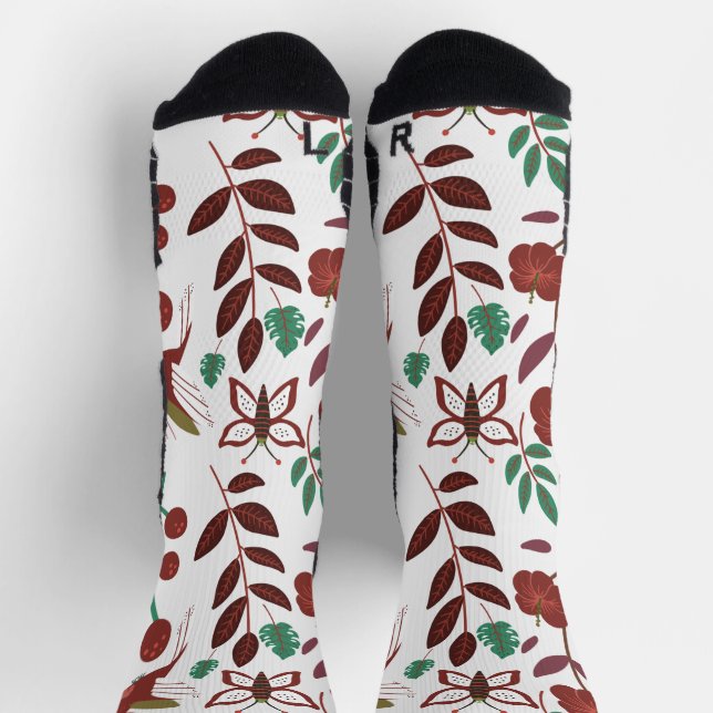 Floral seamless pattern birds and butterflies wrap socks (Top)