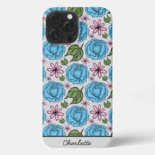 Floral seamless pattern blue & pink personalised iPhone 13 pro max case