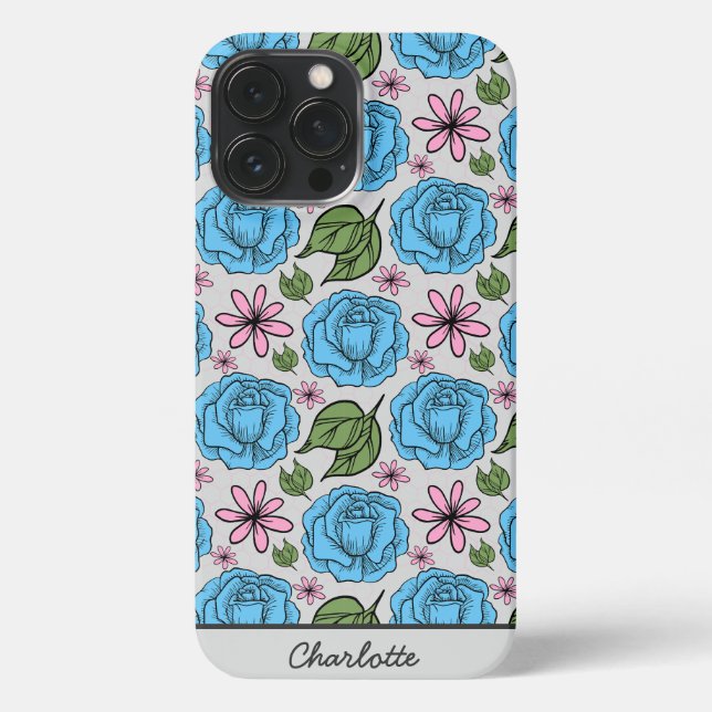 Floral seamless pattern blue & pink personalised iPhone case (Back)