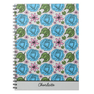 Floral seamless pattern blue & pink personalised notebook