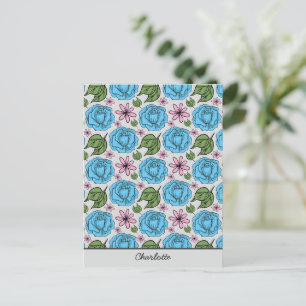 Floral seamless pattern blue & pink personalised  postcard
