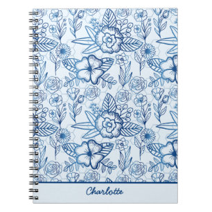 Floral seamless pattern blue white personalised   notebook