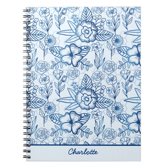 Floral seamless pattern blue white personalised   notebook (Front)