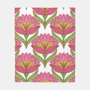 Floral seamless pattern. Bright red flowers on whi Fleece Blanket