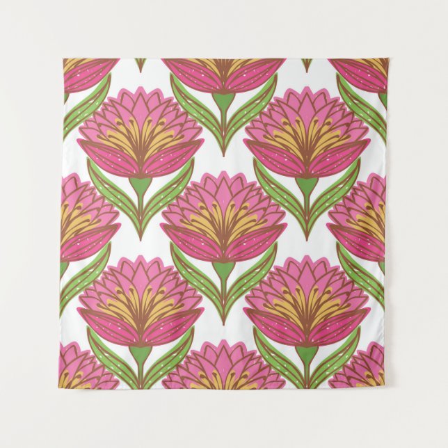Floral seamless pattern. Bright red flowers on whi Tapestry (Front)