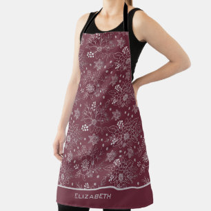 Floral seamless pattern burgundy personalised name apron