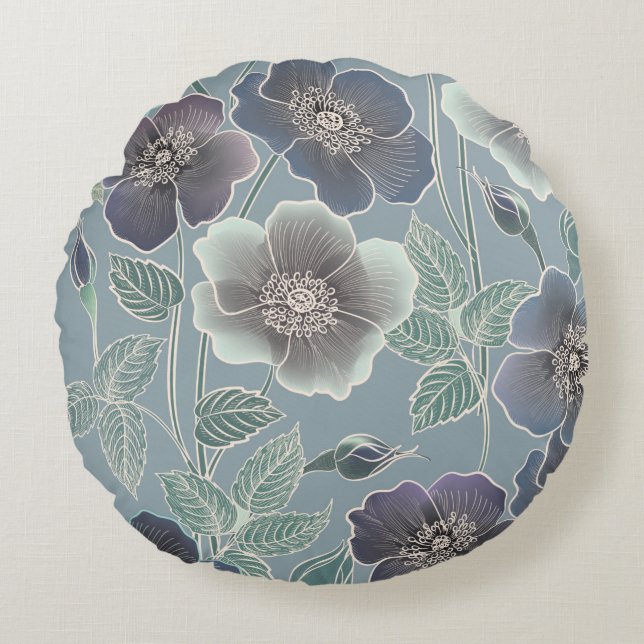 Floral seamless pattern. Flower background. Floral Round Cushion (Front)