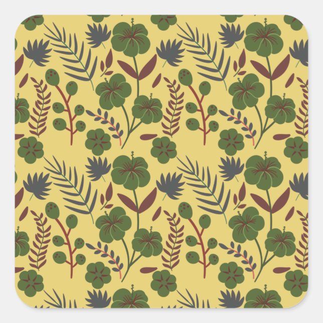 Floral seamless pattern flowers and butterflies square sticker (Front)