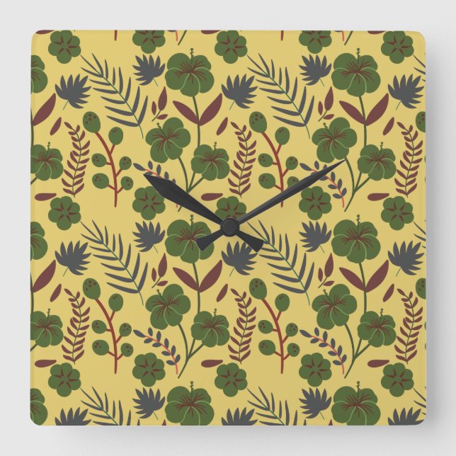 Floral seamless pattern flowers and butterflies square wall clock (Front)