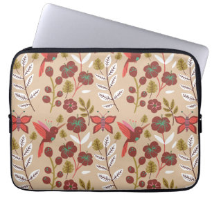 Floral seamless pattern flowers, birds, butterfly laptop sleeve