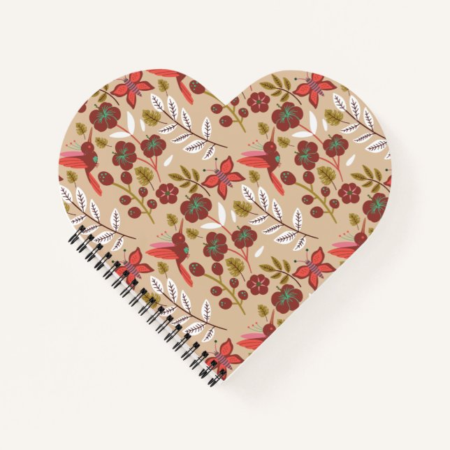 Floral seamless pattern flowers, birds, butterfly notebook (Front)