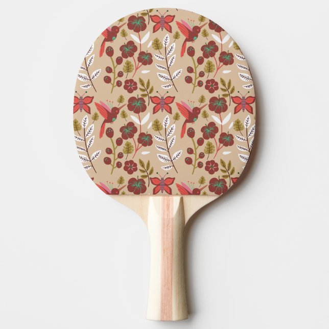 Floral seamless pattern flowers, birds, butterfly ping pong paddle (Front)