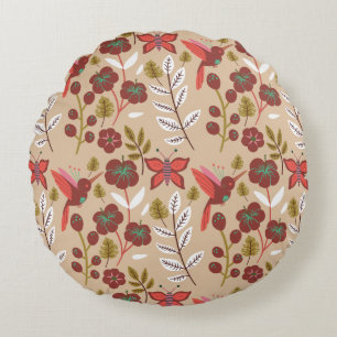 Floral seamless pattern flowers, birds, butterfly round cushion