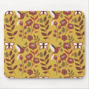 Floral seamless pattern flowers, butterfly, red mouse pad