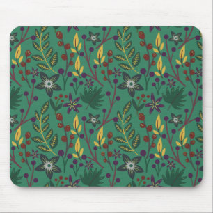 Floral seamless pattern flowers green background mouse pad