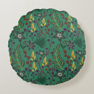 Floral seamless pattern flowers green background round cushion