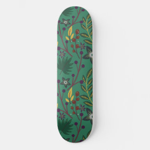Floral seamless pattern flowers green background skateboard