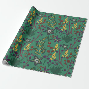 Floral seamless pattern flowers green background wrapping paper