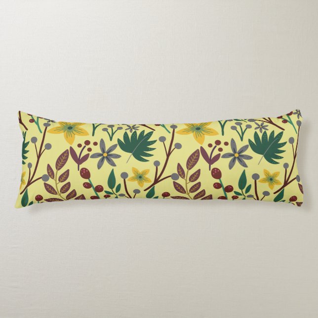 Floral seamless pattern flowers, leaves, branches body cushion (Front)