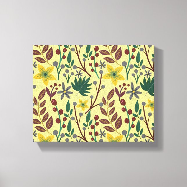 Floral seamless pattern flowers, leaves, branches canvas print (Front)